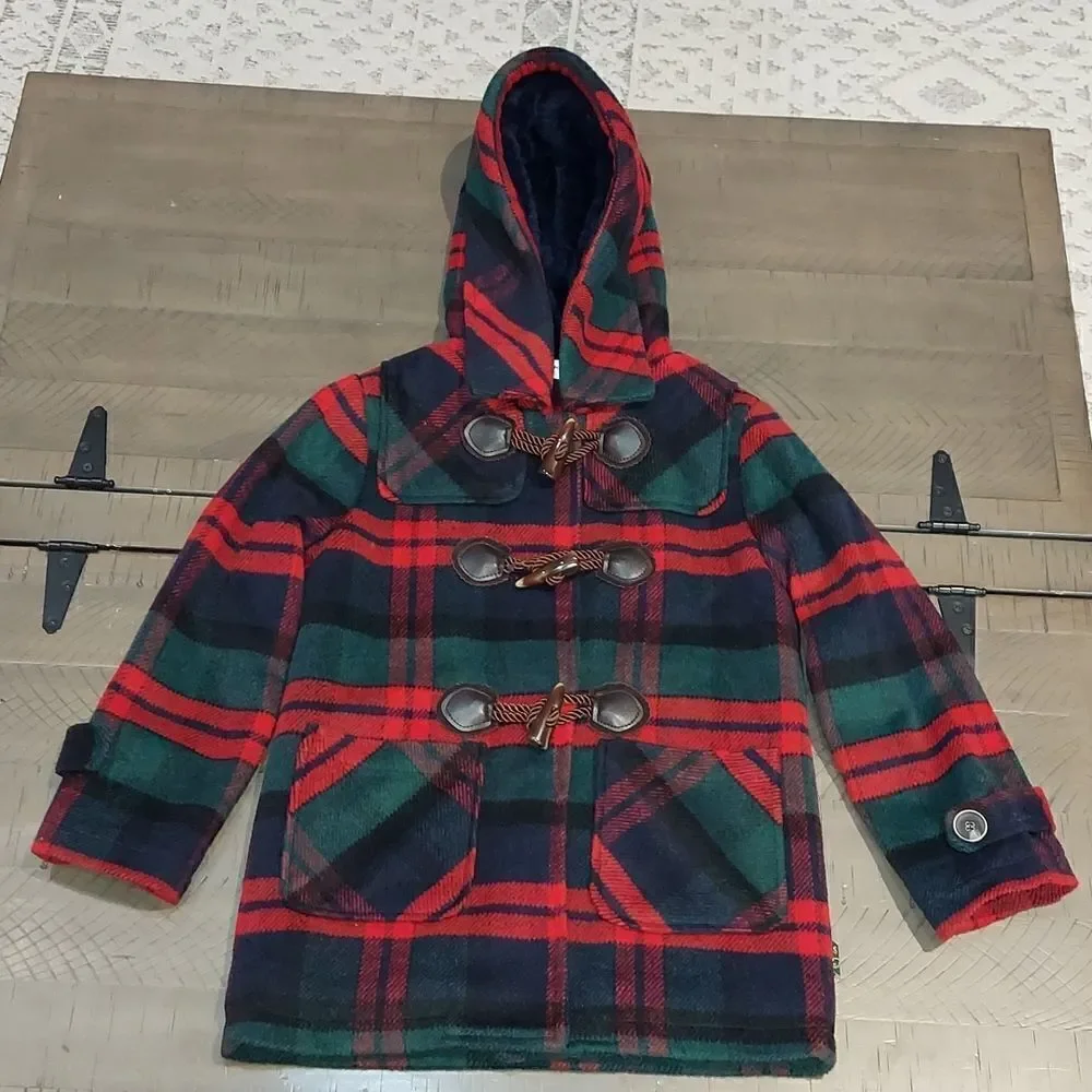 Sogni Kids Red Tartan Plaid Toggle Parka Sz 130/64